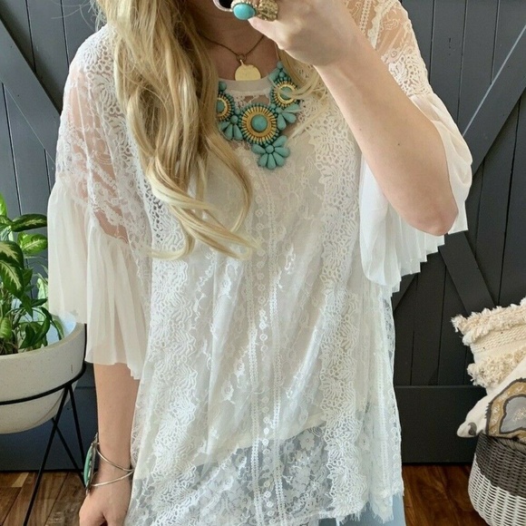 Last One! 1X Crochet Lace Flowy Tunic Top Blouse - Picture 7 of 8